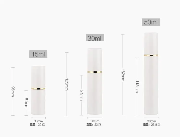 10 шт./Партия 15 мл 30 мл 50 мл пустой пластиковый флакон для косметики Путешествия Мини жидкие бутылки белый безвоздушный вакуумный насос