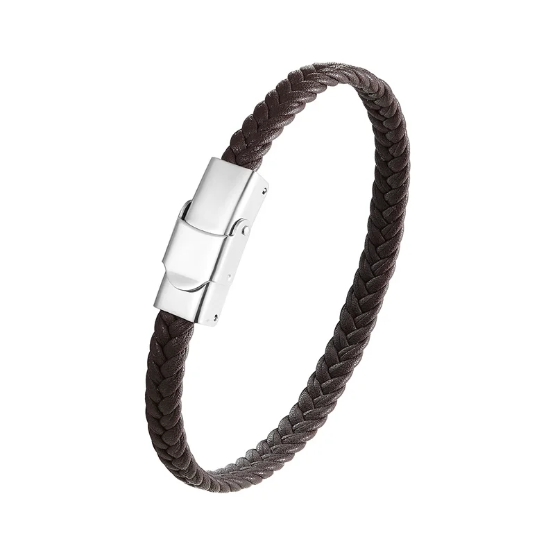 Модный простой черный/коричневый многослойный браслет из натуральной кожи браслеты из нержавеющей стали для мужчин и женщин ювелирные подарки