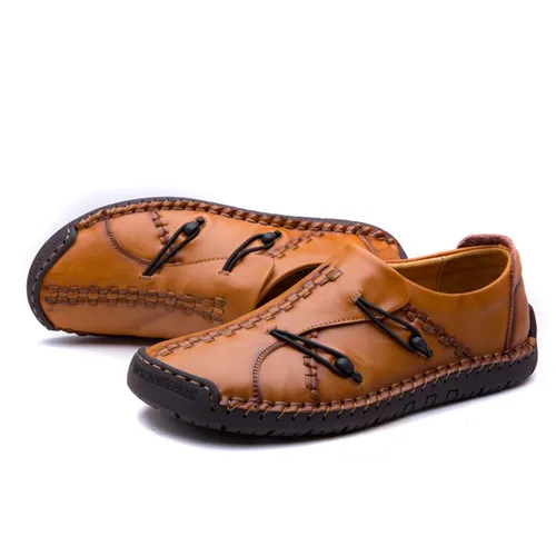 URBANFIND/Высококачественная Мужская обувь из натуральной кожи; модная повседневная обувь ручной работы; мужские мягкие дышащие мокасины на плоской подошве; размеры 38-44 - Цвет: Yellow Brown