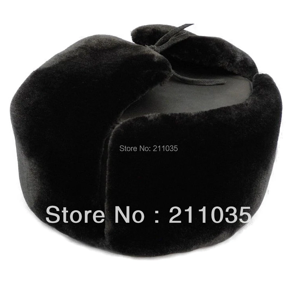 

Man Winter Plus Size Plus Velvet 100% Sheepskin Thicken Bomber Hats Male Autumn Oversized Protection Ear Warm Caps Men Black Hat