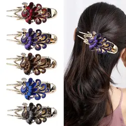 Мода Павлин зажимы для волос заколка металлическими стразами для Свадебные Для женщин подарок