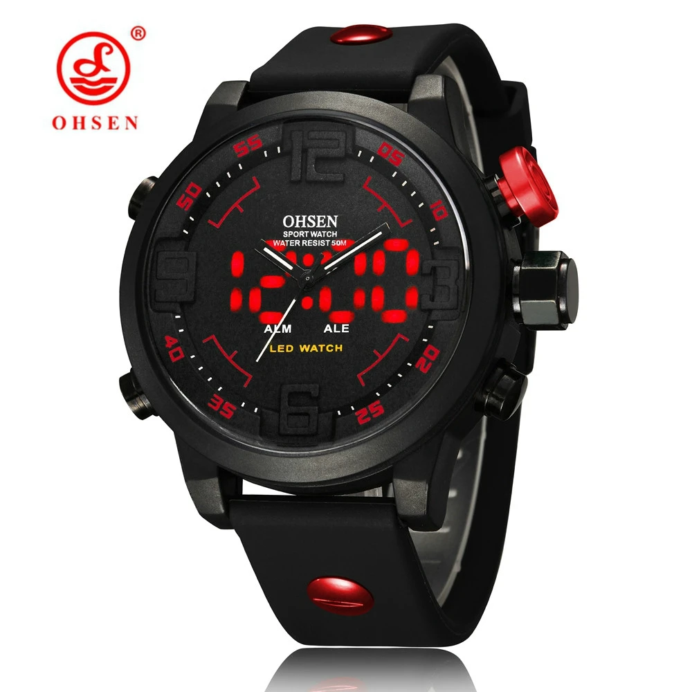 

Man's Serie OHSEN Quartz Digital Watch LED Date Day Alarm Sports Watch Men Rubber Band Waterproof Army Watches Relogio Masculino