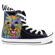 Wen Black Hand Painted Canvas Shoes Colorful Pet Dog Unique Birthday Gifts Men Women’s High Top Sneakers