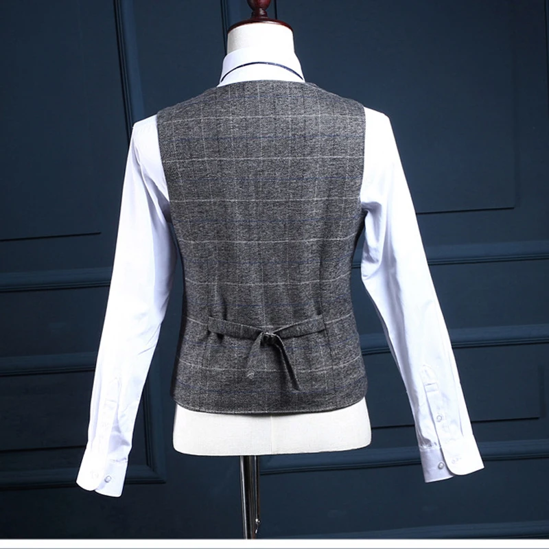 OSCN7 серый клетчатый шерстяной костюм для мужчин Slim Fit деловые костюмы свадьбы 2019