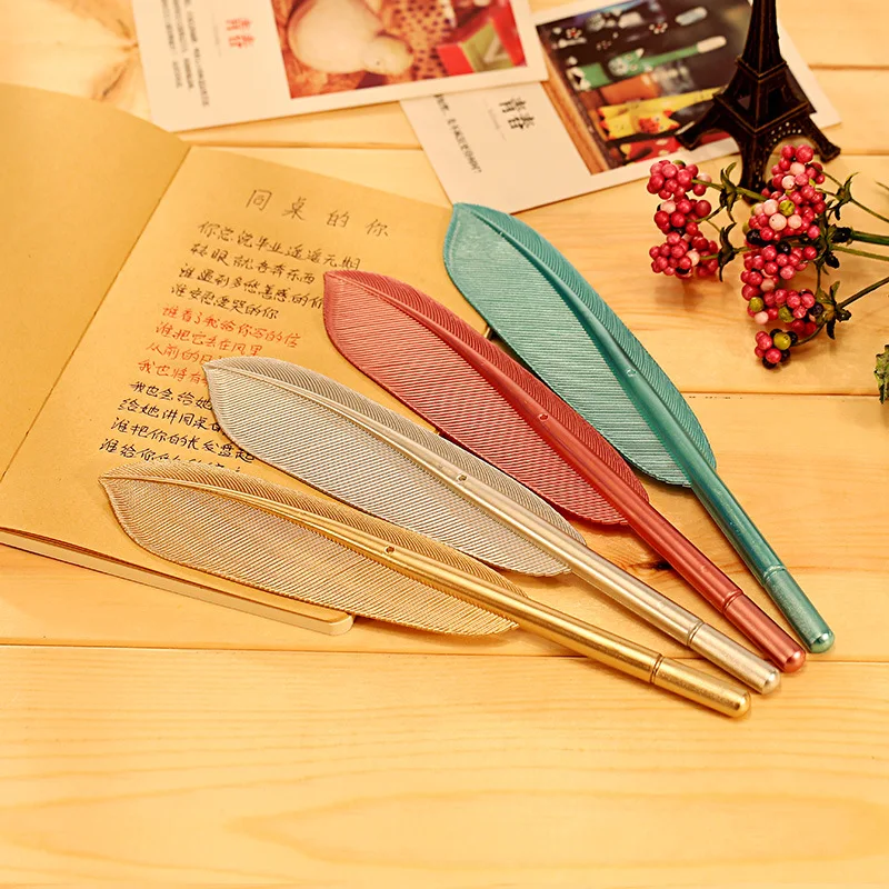 4pcs South Korea stationery pen creative personality lovely feather pen pen 0 5mm Black Office