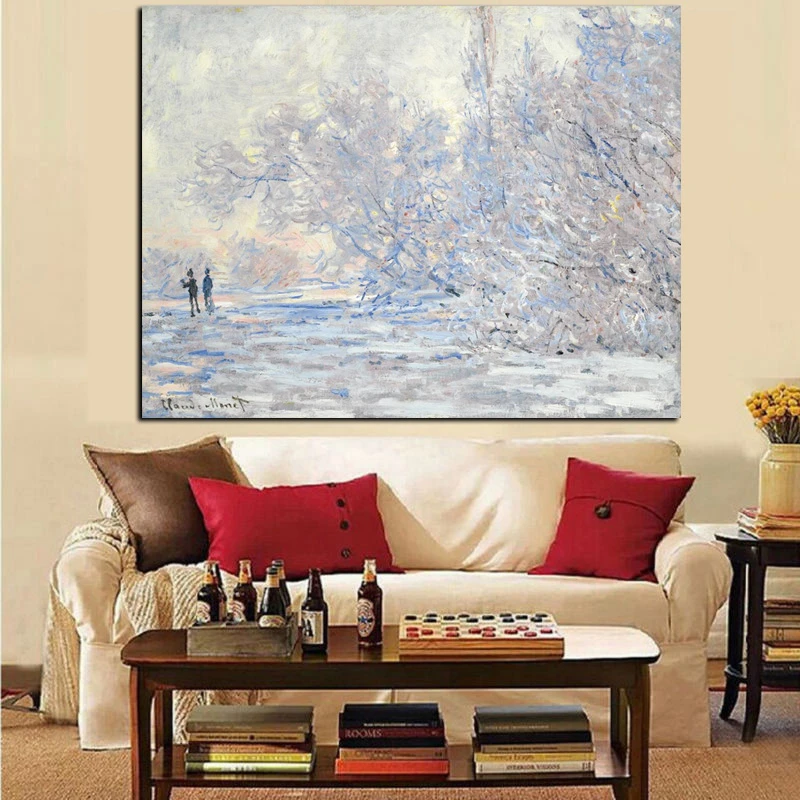Imprimer blanc moderne Claude Monet impressionniste neige paysage peinture  à l'huile sur toile Pop Art mur photo affiche pour salon | AliExpress