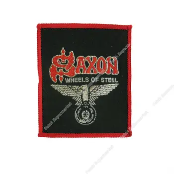

SAXON WHEELS OF STEEL Woven Iron On Patches Vintage 1980's Music Band Rock Punk retro applique Patches for clothing emblem badge
