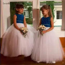 Лучшее бальное платье с бантом на поясе, украшенное бусинами, красивое платье с цветочным узором для девочек на свадьбу, платье для