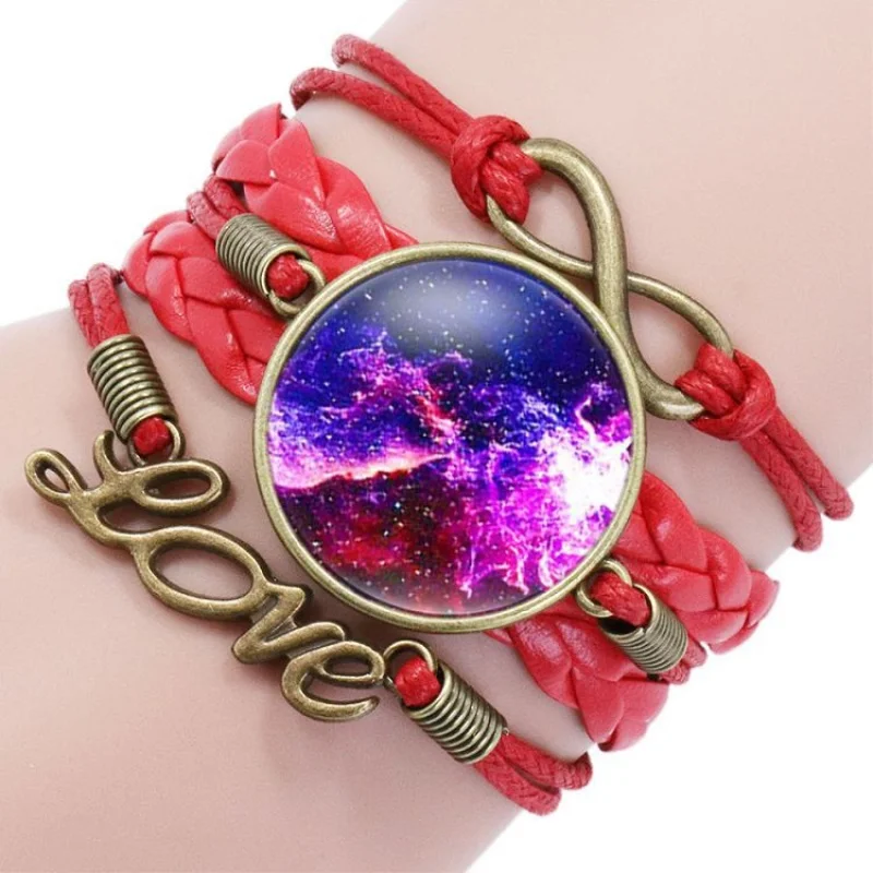Сердце с бесконечностью стекло галактика кожаный браслет Вселенная Звездная Туманность подвеска с драгоценным камнем разноцветный браслет подарок ювелирные изделия - Окраска металла: 7