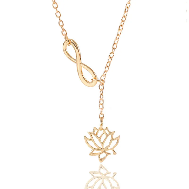 

Fashion Jewelry Creative Hollow 8 Word Lotus Necklace Simple Plant Flower Alloy Pendant Clavicle Chain Female Elegant Necklace