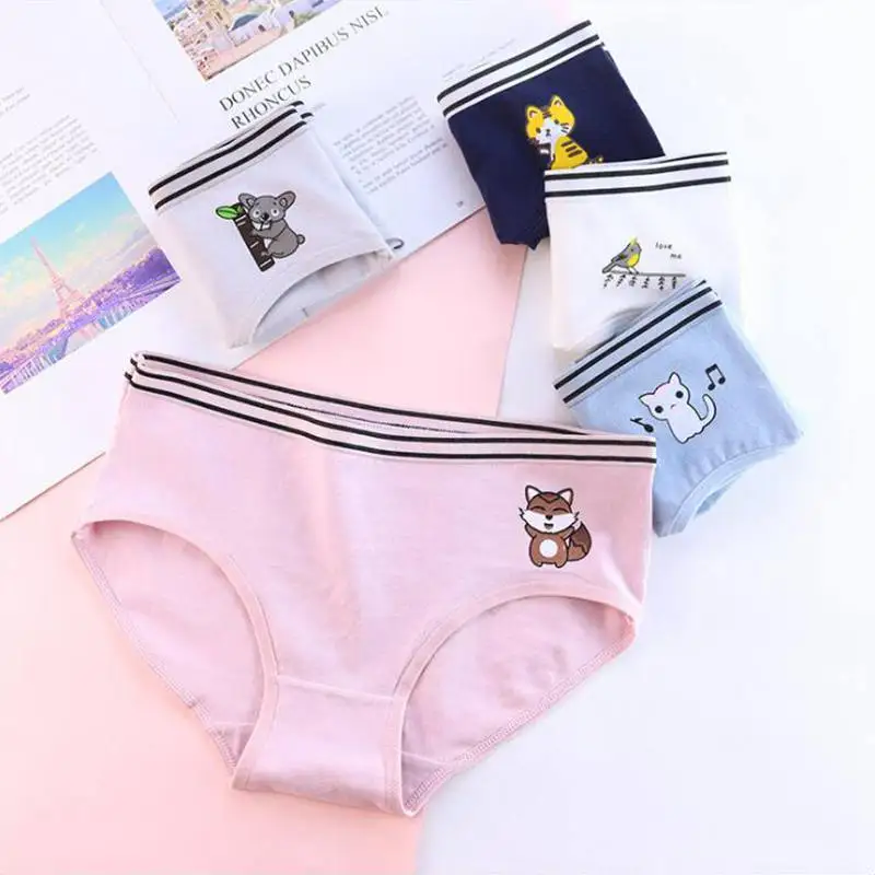 Lovely Style Women Cartoon Cotton Panties Cute Stripe Mid Rise Transparent Panties Girls Lingerie Underwear Female Briefs