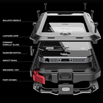 

Seonstai for iPhone 5s Case Protection Doom Armor Metal Cover for iphone 5c 5 SE Aluminum Gorilla Cases Front Tempered Glass