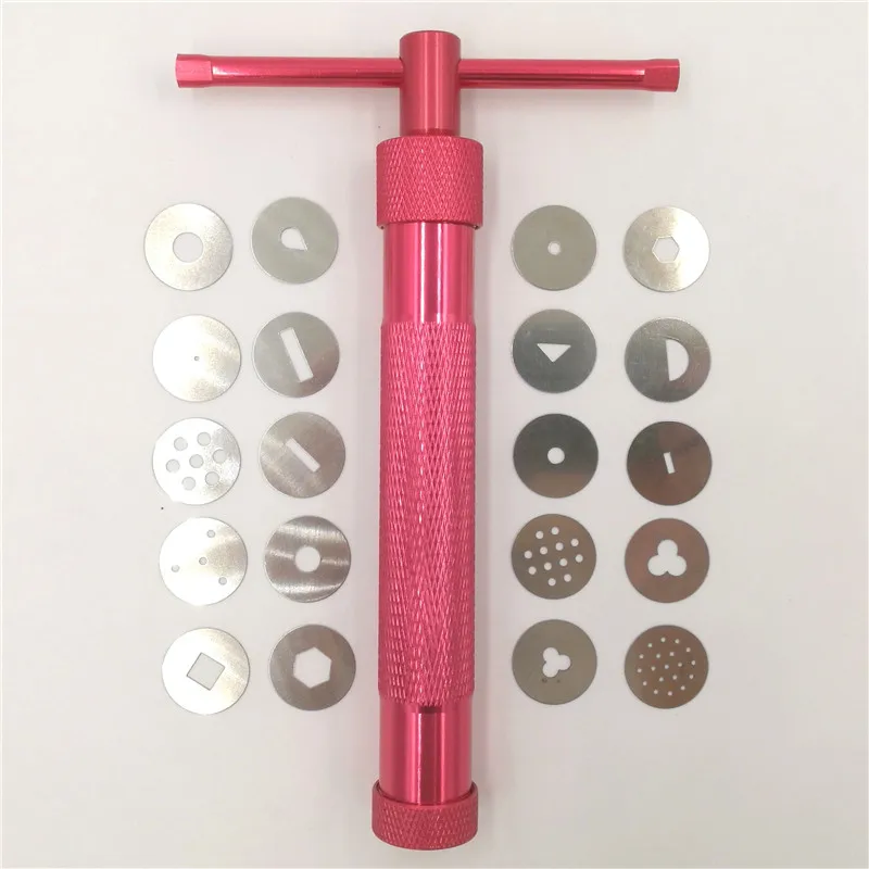 

Red Clay Extruders Cake Sculpture Gun With 20 Tips Sugar Paste Extruder Fondant Cake Sculpture Polymer Gun Tool Perfect