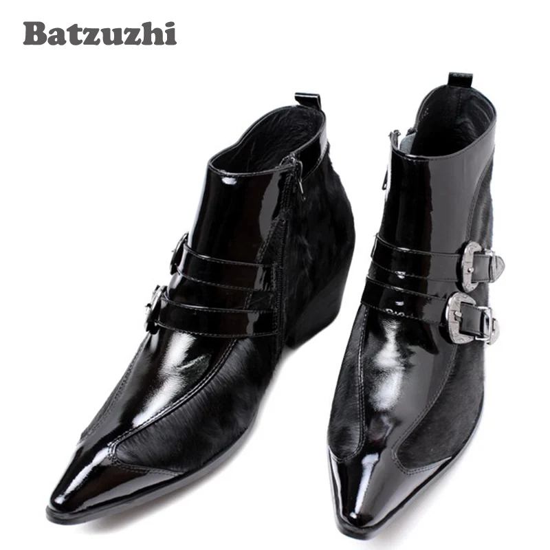 Batzuzhi/модные зимние мужские ботинки с острым носком Красивые короткие кожаные