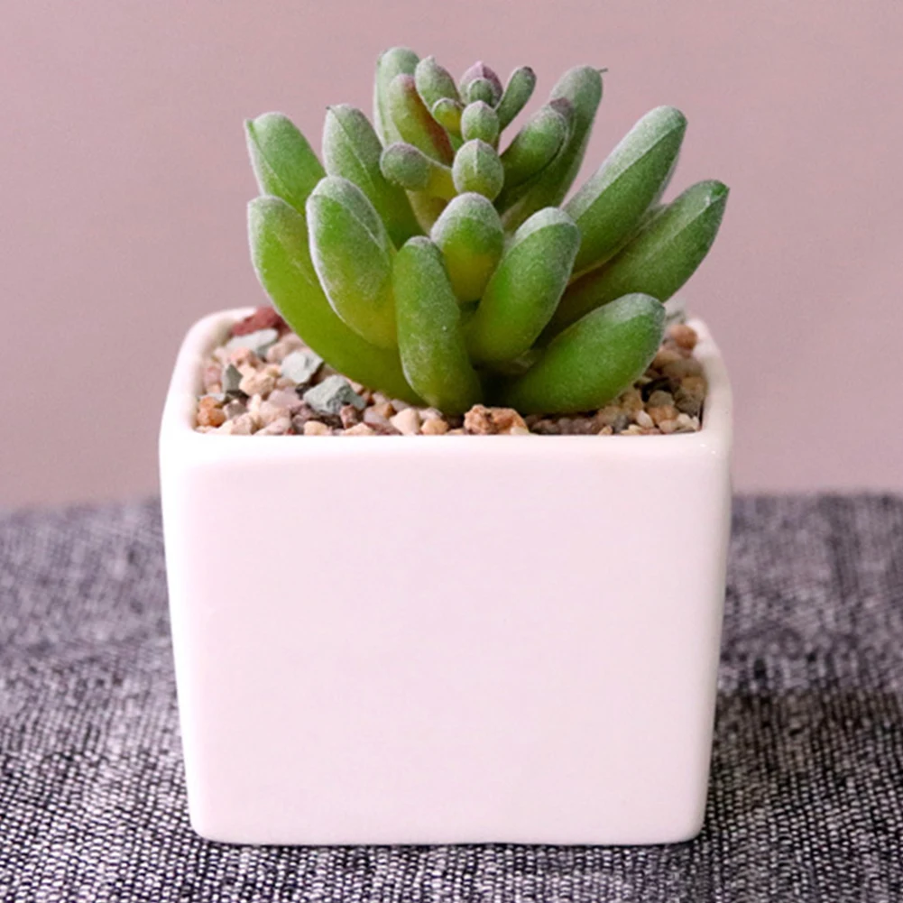 

Landscape Home Decor Fake Green Plants Party Artificial Succulent Ceramic Pot Mini Garden Square Bonsai Desktop Wedding Gift