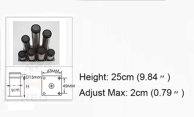 NAIERDI 5CM-30CM Furniture Adjustable Cabinet Legs Stainless Steel Table Sofa Metal Foot With Screws Home Improvement Hardware 25CM Height