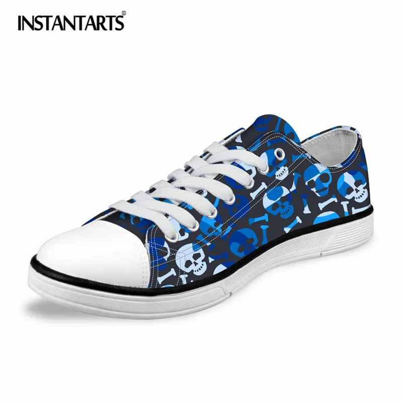 

INSTANTARTS Summer Lace Up Vulcanize Shoes Fashion Breathable Low Style Canvas Shoes Man Skulls Pattern Sneaker Shoes Students
