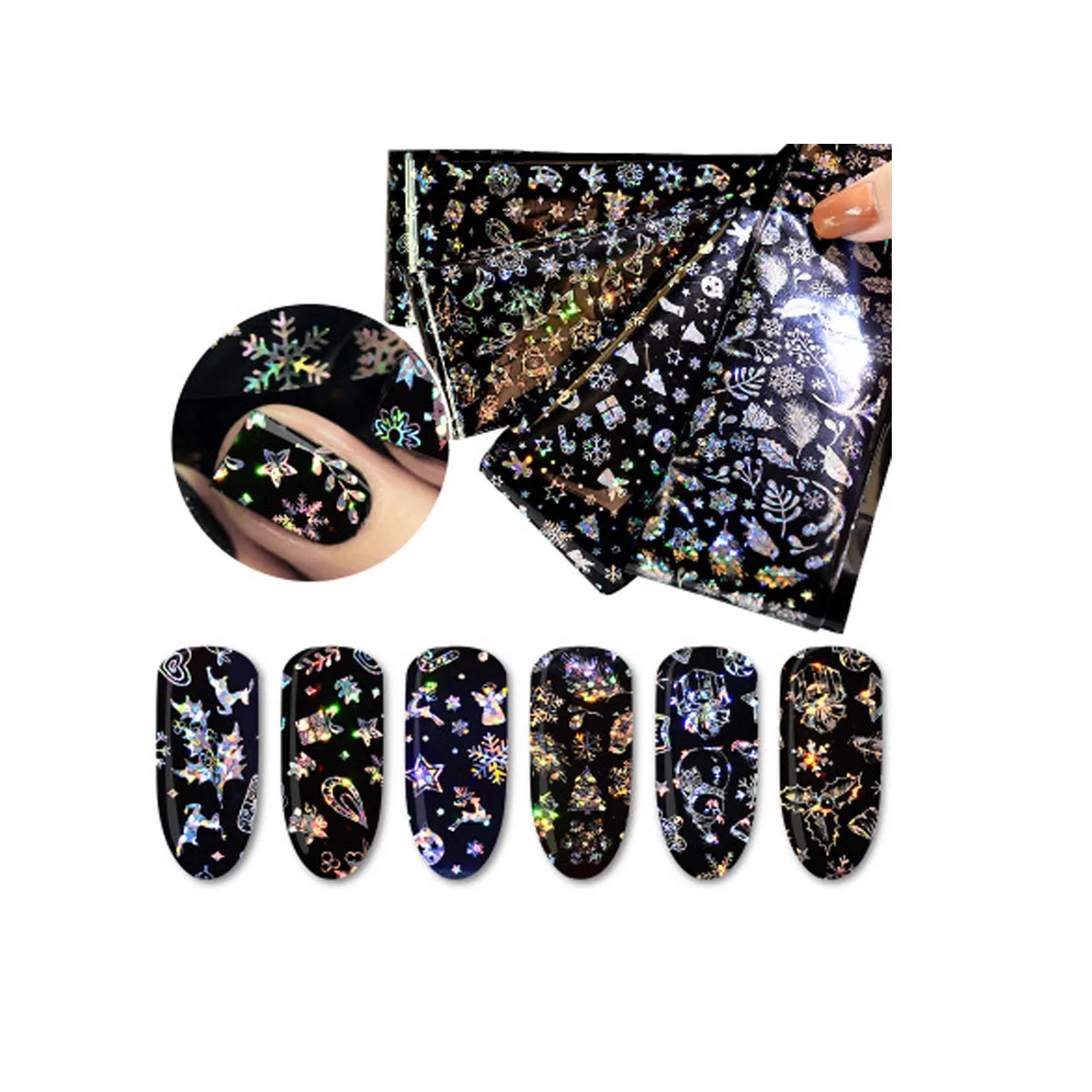 

4pcs/pack Holographic Starry Nail Foil Christmas Snowflake Winter Star Rose Nail Art Transfer Sticker Manicure Decal