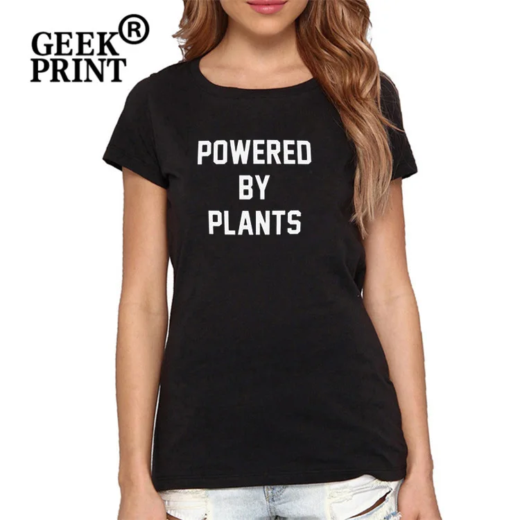 

2018 Women Sexy T Shirt Fashion Print powered by plants Tees Short Sleeve O-neck Shirts Umbilical Exposure Lovely Clothes 55