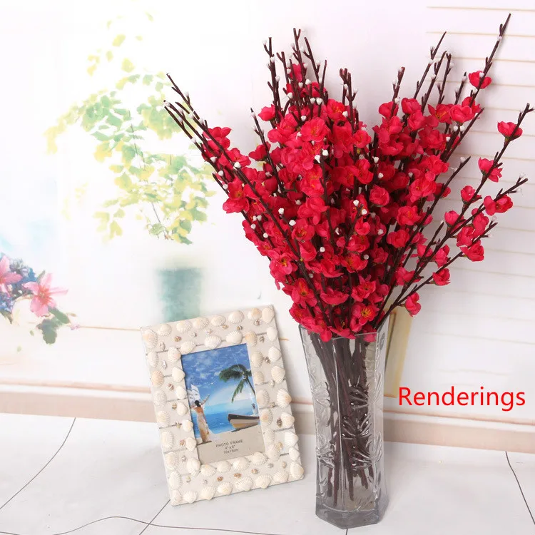 

Hot sale 20 pcs 50cm Peach blossom Artificial Cherry Spring Plum Peach Blossom Branch Silk Flower Tree For Wedding Party Decors