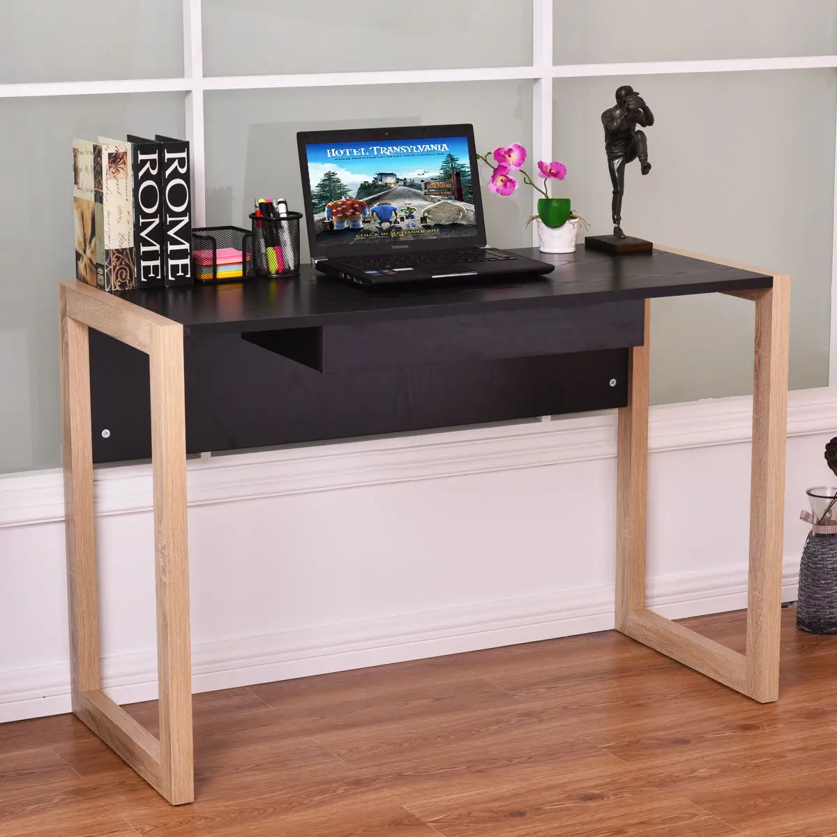 Giantex الحديثة الكمبيوتر مكتب PC طاولة كمبيوتر محمول الخشب الكتابة محطة مع درج المنزل مكتب الأثاث HW54479