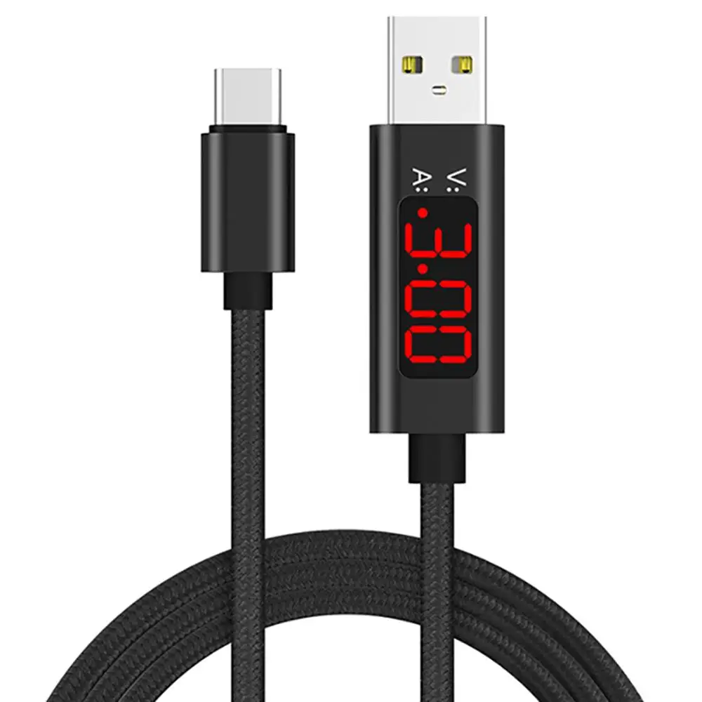 

Type-C Transmission Fast Charging Cable with LED Display Micro USB Phone 3A Charger Nylon Braided Durable Cord Data Sync Line 1M