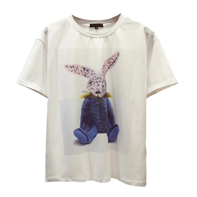 

2019 Fashion Female T-shirt Cotton Women Cartoon Animals Printed White Tshirts Summer Casual Loose Harajuku T Shirt Femme Top