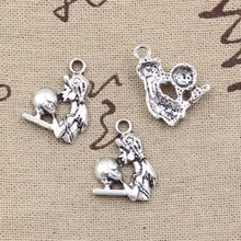 10pcs 매력 마녀 포춘 텔러 크리스탈 공 20x15mm 골동품 만들기 펜 던 트, 티벳 청동 실버 색상, DIY 수제 보석