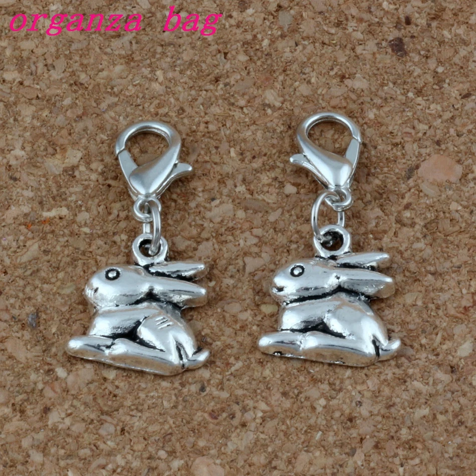 

100Pcs Antique Silver Alloy Bunny Rabbit Charms Bead with Lobster clasp Fit Charm Bracelet 13 x 28mm DIY Jewelry A-226b