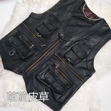 sheepskin leather vest men waistcoat pocket vests