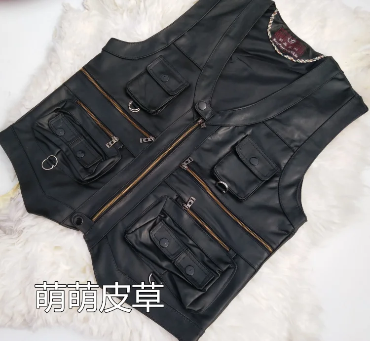 

2020 sheepskin leather vest men waistcoat pocket vests