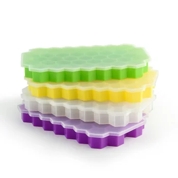 

2Pcs Ice Cube Trays Silicone Mold with Lid Flexible 37 Cubes Storage Container for Cocktail Whiskey QJS Shop