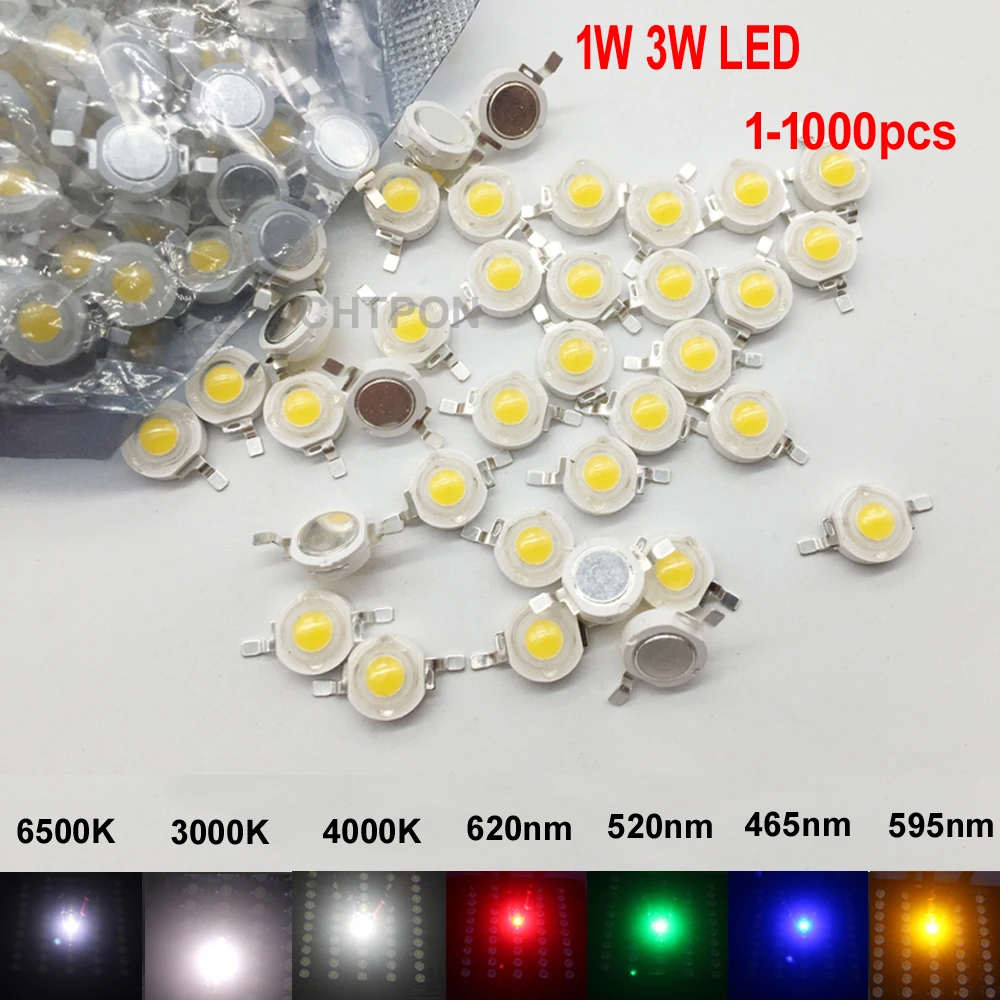 

100Pcs 1 W 3 W High Power LED Light Beams 2.2 V-3.6 V SMD Chip LED Diodes White / Warm White / Red / Green / Blue Lamp
