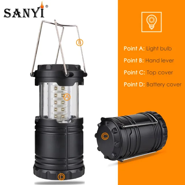 Collapsible 30 LED Camping Lantern Outdoor Portable Lights Water