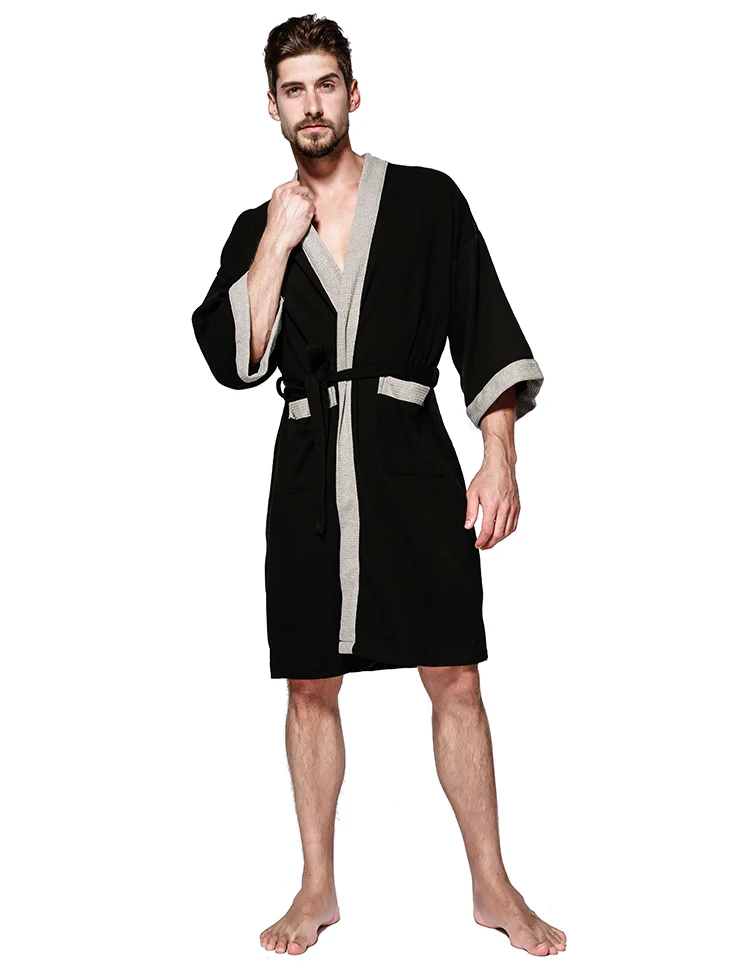 Новинка 2018 г. мужские хлопок вафельные халаты мужчин, ванная комната spa халаты Мужской пижамы большого размера Традиционные юката пижамы