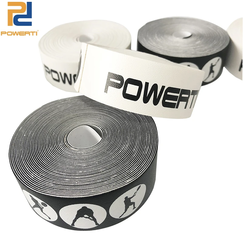 POWERTI 3 بكرة تنس مضرب إطار حماية بو اللزوجة ملصقات مضرب الشريط تنس الاحتكاك ملصقات مخصصة بكرة الأسود 5 متر