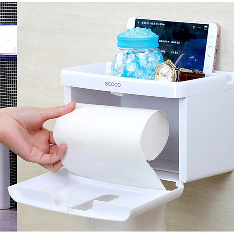 Wall Mounted Tissue Box Toilet Paper Case Storage Holder Home Bathroom Organizer
