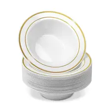 25 шт одноразовые пластиковые чаши-12 унций супница-Золотая отделка реальный китайский дизайн-Премиум сверхмощные пластиковые тарелки для свадьбы