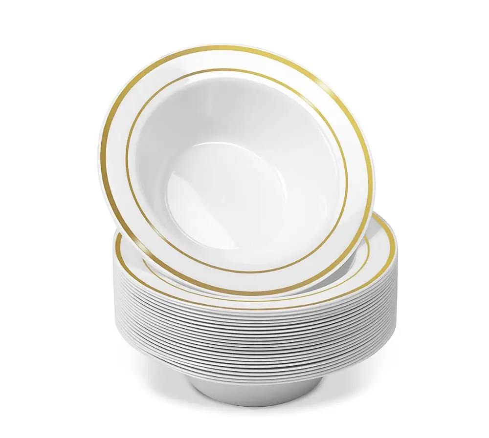 12 oz Gold Accents Disposable Dinner Bowls 20 Bowls 