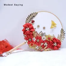 Китайские Красные Искусственные Свадебные цветы Букеты новые с листьями Свадебные букеты веер Свадебные аксессуары букет de mariage