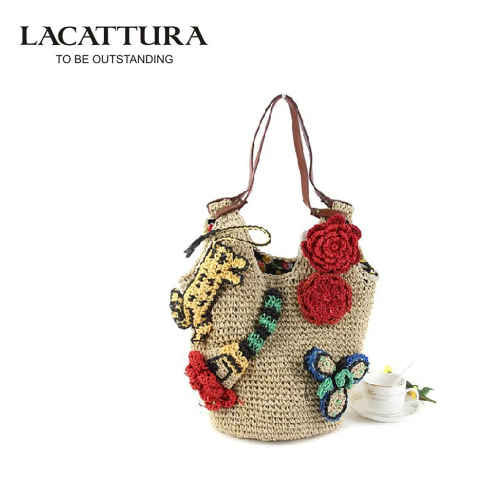 LACATTURA Colorful Summer Style Handbags Bohemian Boho Indian Straw Bag Famous Designer Brands ...