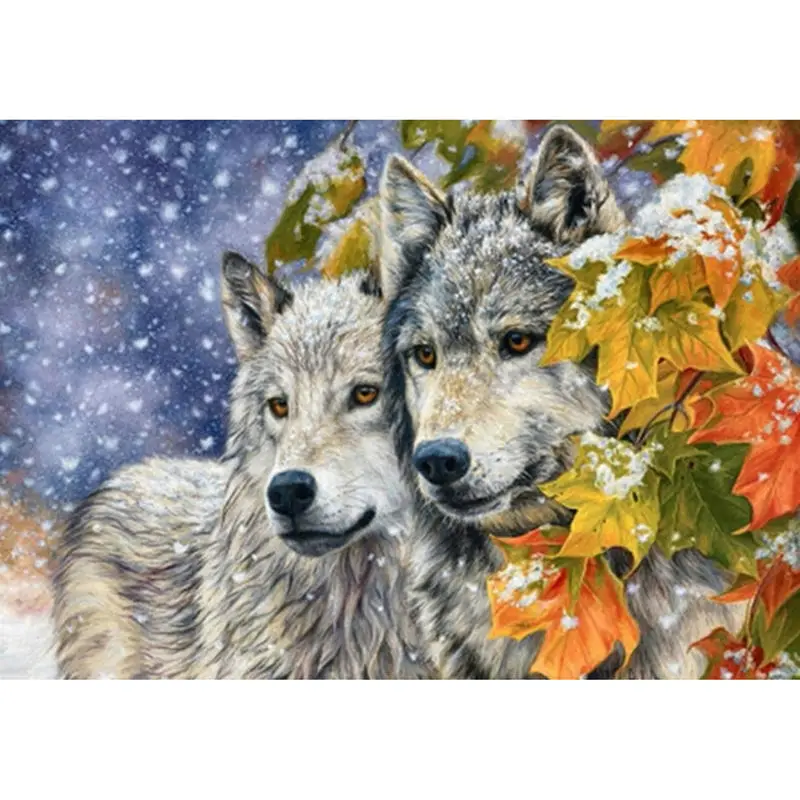 GLymg Diy Diamond Embroidery Snow Wolf Diamond Painting Cross Stitch One Pair Love Wolf Full Drill Home Animal Series Needlework