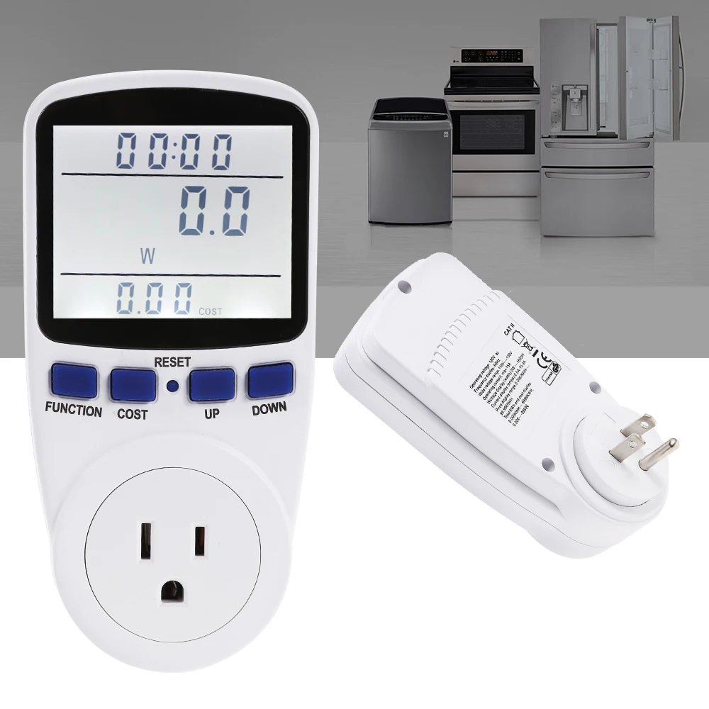 

Digital Wattmeter Power Meter Socket Energy Monitor LCD Display Watt Voltage Amps Measuring Outlet Automatic Kwh Power Switch