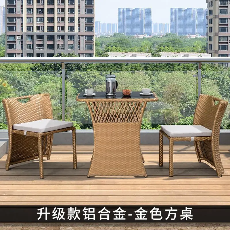 Балкон небольшой стол и стул плетеный стул из трех частей открытый стол и стул сочетание простой ротанга журнальный столик для отдыха - Цвет: same as picture13