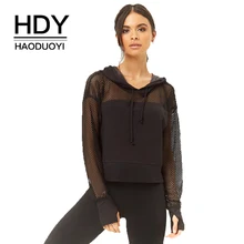 HDY Haoduoyi Новое поступление однотонная сетчатая женская рубашка с длинным рукавом и капюшоном