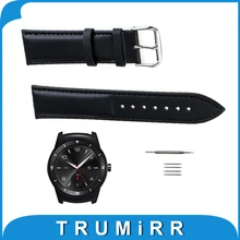 22mm correa de piel genuina para lg g watch w100/r w110/urbano w150 smart watch band pulsera correa para la muñeca + herramientas negro