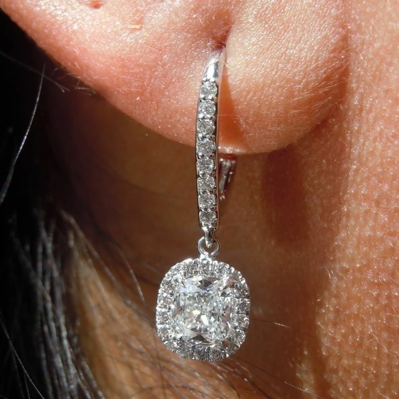 Moissanite висячие серьги 7 5 мм 2 карата каждая общая 4ctw в 14 K белое
