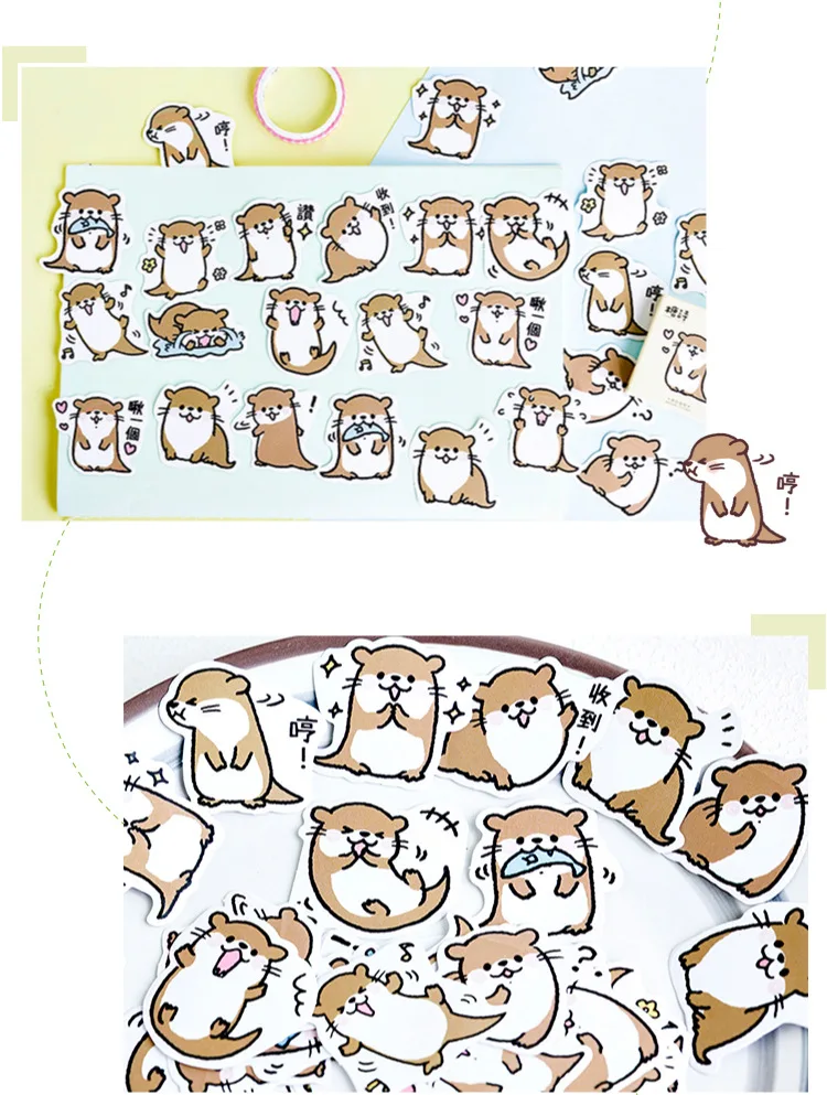 45Pcs/Box Cute Stickers Kawaii Cartoon Otter Adhesive Stickers For DIY Diary Photo Album Decorative Scrapbooking Stickers