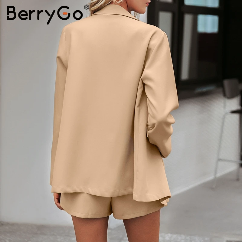 BerryGo элегантный костюм из двух предметов с блейзером Женская Повседневная Уличная одежда женский короткий Блейзер костюм Короткий Комплект шикарный офисный женский Блейзер костюм