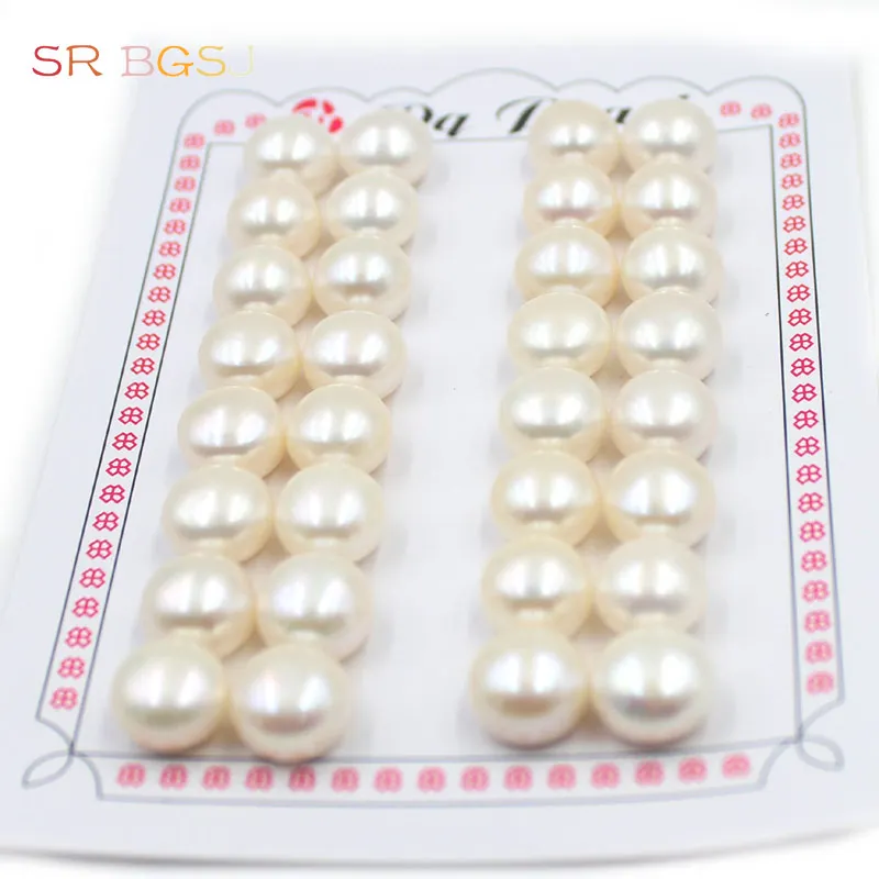 Free Shipping 16 Pairs 10-11mm Half Drilled Hole Button Coin Shape Natural Freshwater Big Pearl Beads